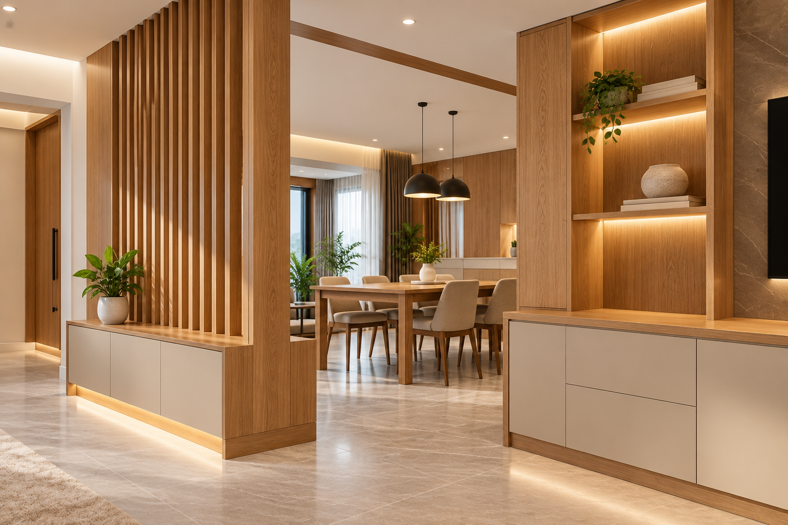 Modern interior fit-out with wood finishes